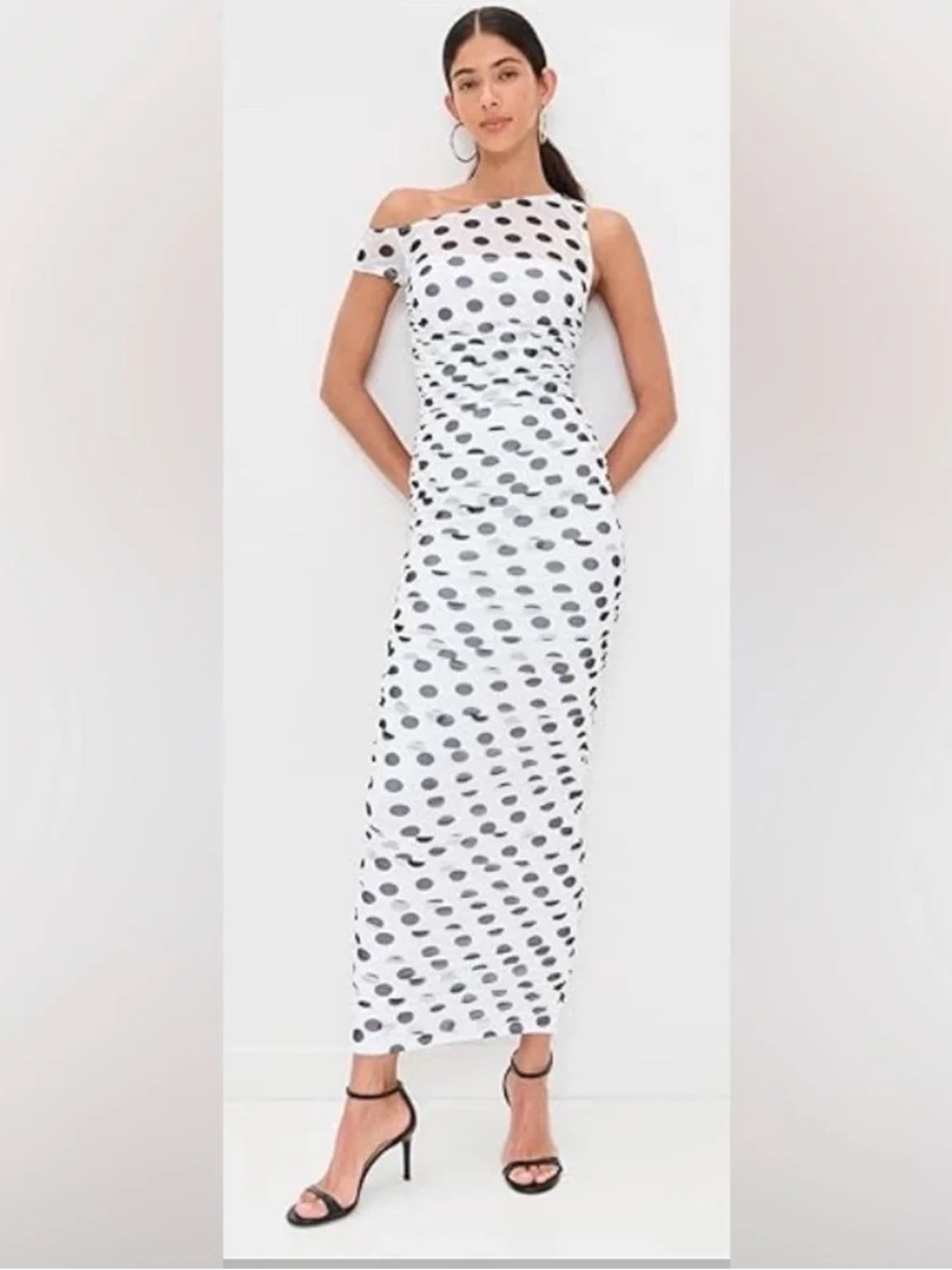 AFRM One-Shoulder Polka Dot Maxi Dress - White & Black